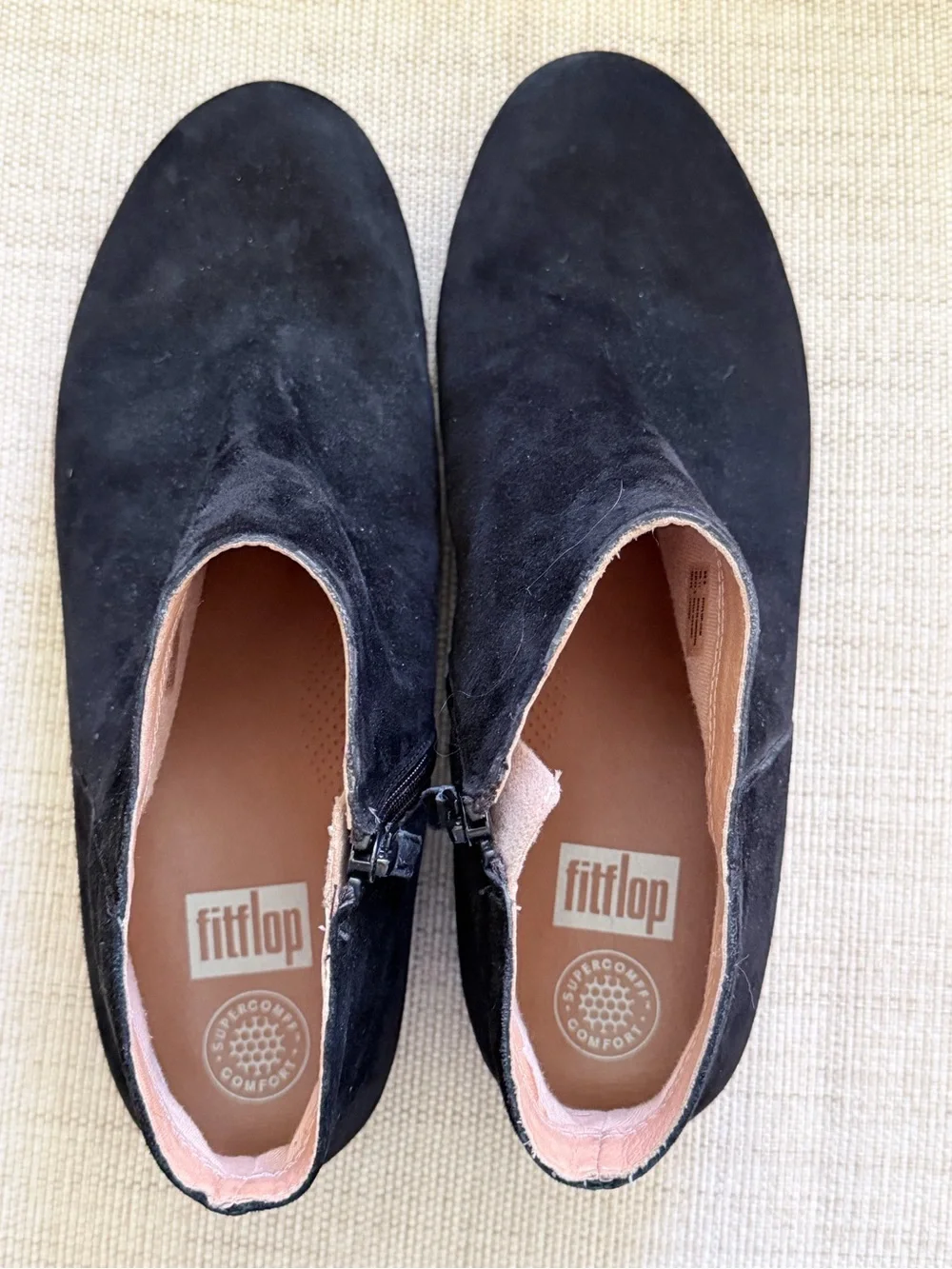FitFlop F-Pop Black Suede Ankle Booties Side Zip Comfort Shoes Women’s US 11 EU